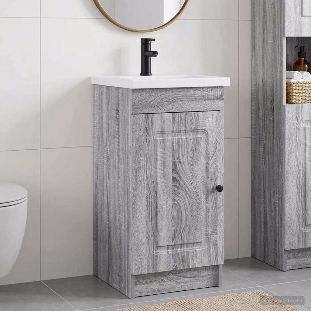 Mobile da bagno con lavabo vidaXL in stile moderno, colore grigio Sonoma, L: 42 cm, P: 40 cm, H: 84,5 cm
