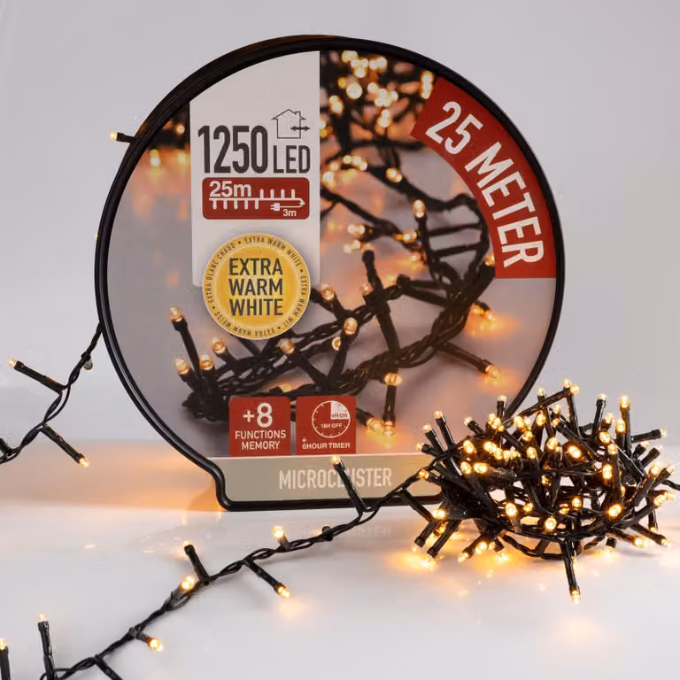 1.03 Luci da fata in bobina - 1250 Micro Cluster LED - 25 m - bianco extra caldo