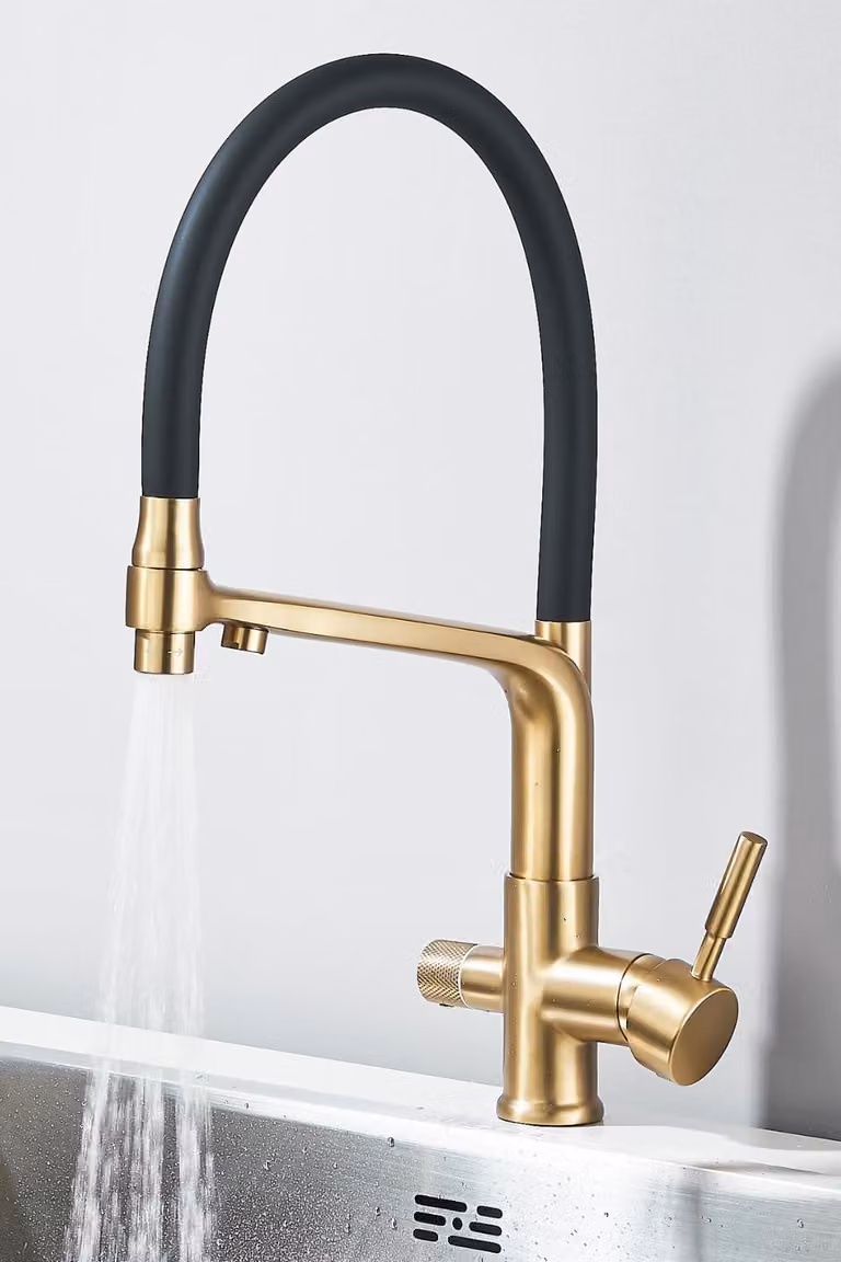 Rubinetto da cucina a 3 vie con filtro dell'acqua RO7 - Serbatoio da 12 litri - Ottone e acciaio inossidabile