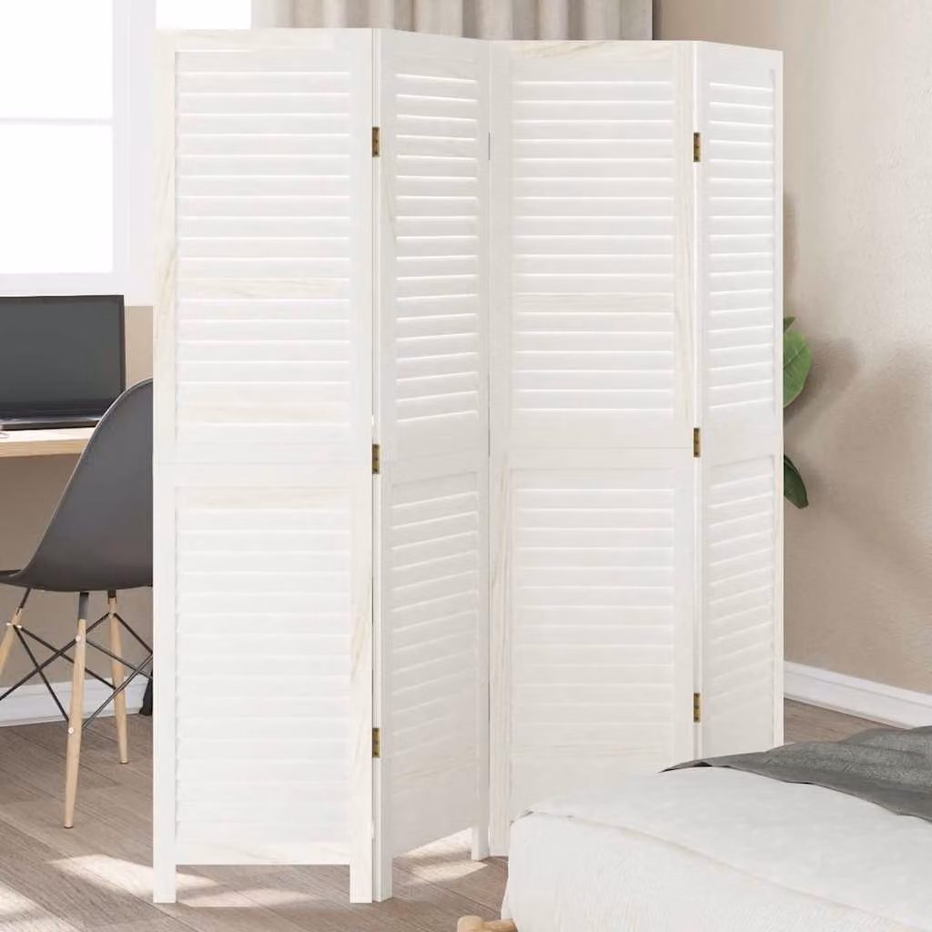 Divisorio Ambienti vidaXL a 4 Pannelli in Legno Massello di Paulownia Bianco Retrò H: 160 cm, L: 145 cm