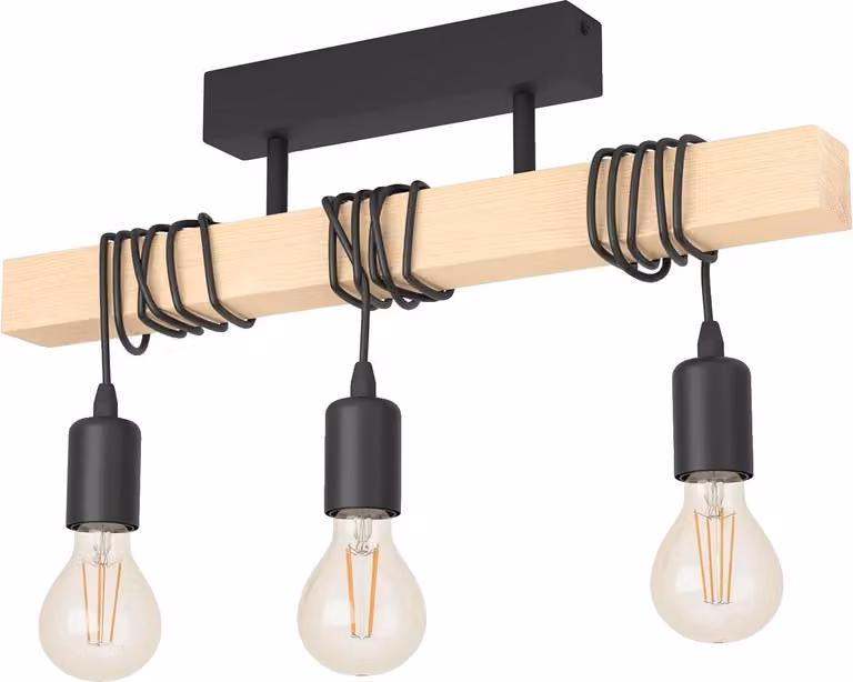 Lampada a sospensione, design industriale vintage, tre fonti luminose, nero, senza lampadina