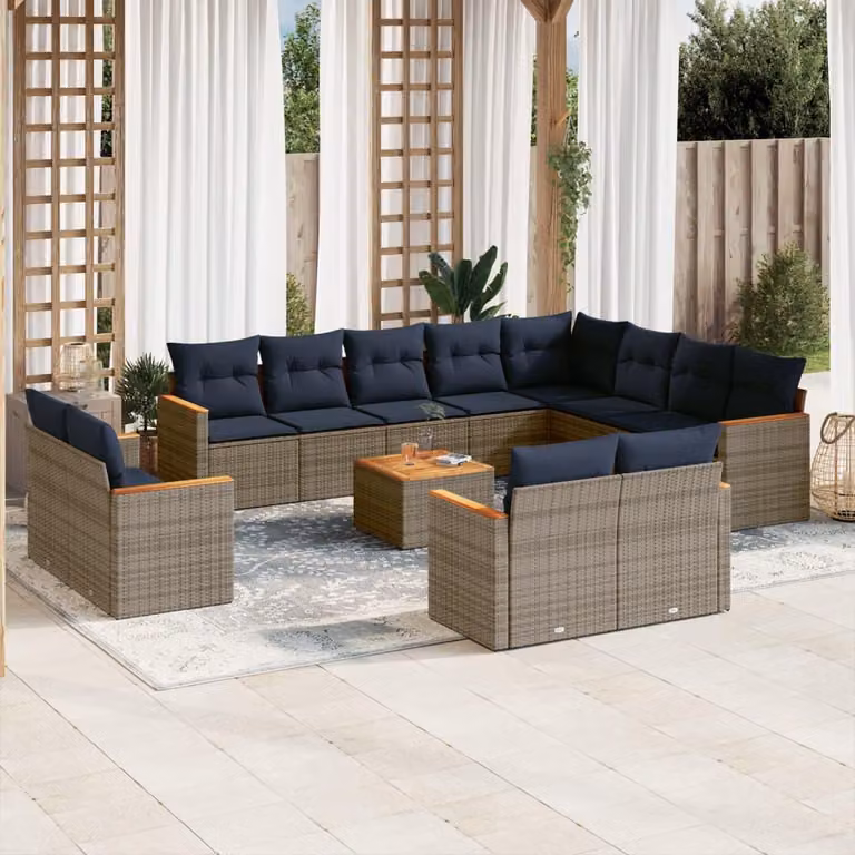 Maison Exclusive - Set da giardino composto da 13 pezzi con cuscini, grigio, polyrattan