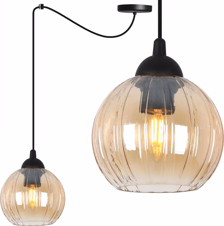 Lampada a sospensione Costa spider nera a 1 luce con globo color miele E27 - elegante lampada a sospensione per una calda illuminazione interna