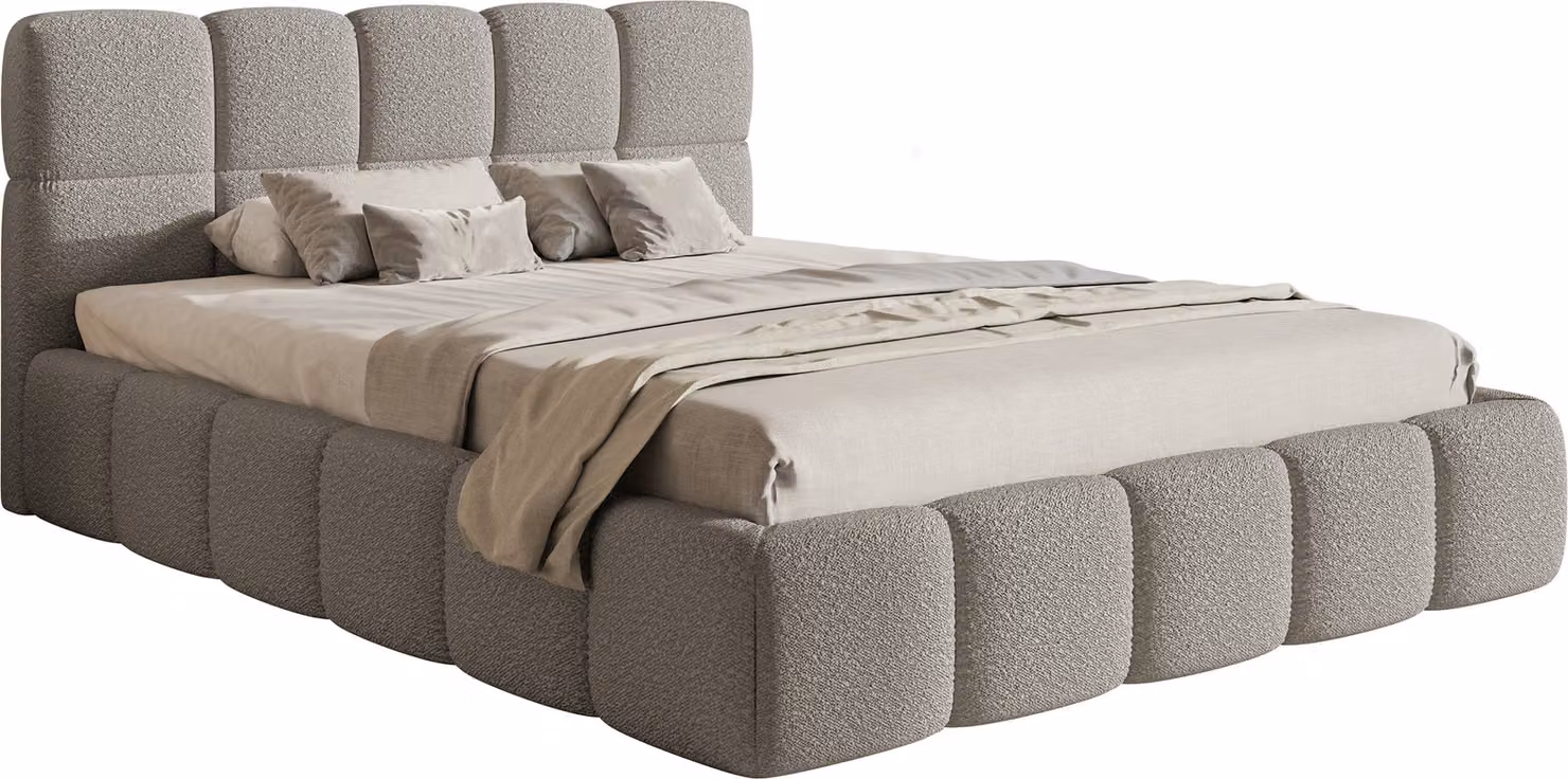Selsey Cloudy - Letto con struttura imbottita, rivestimento in bouclé grigio, 180 cm