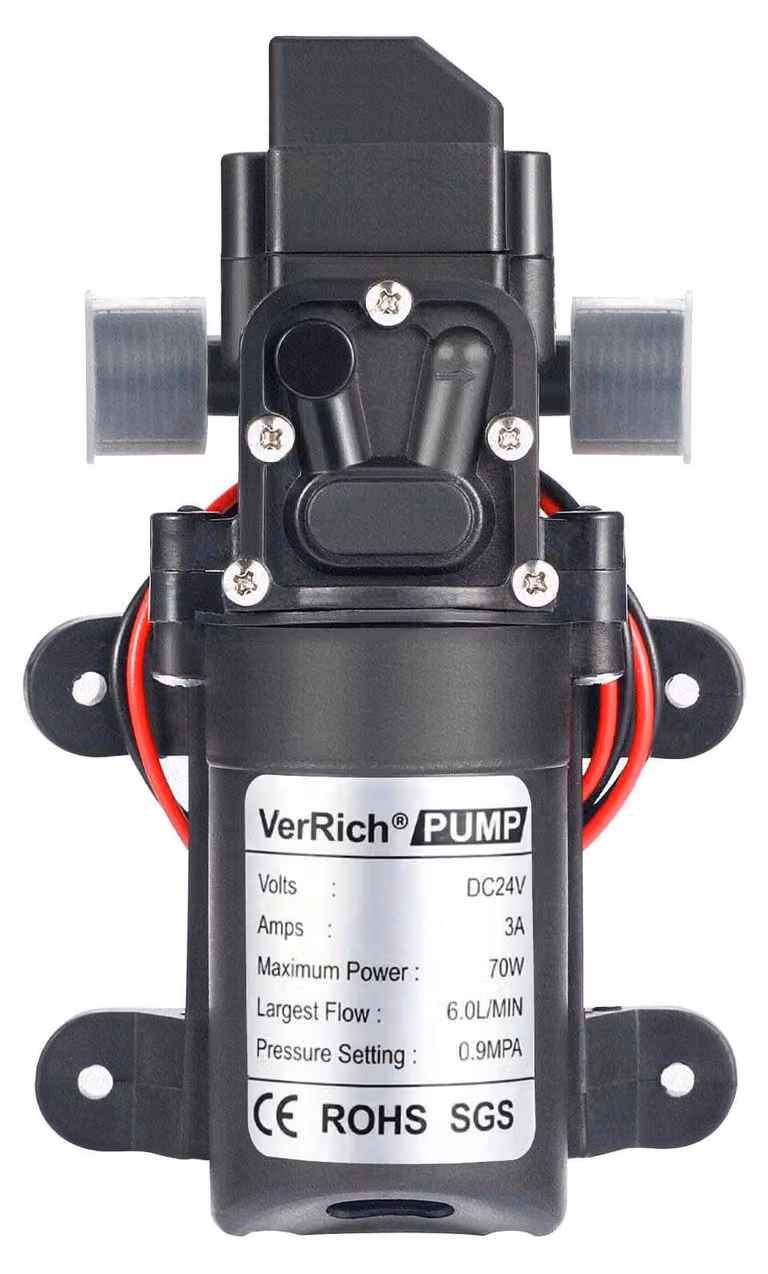 Pompe a membrana da 24V, 70W, 6 litri al minuto, 0,9 MPa, per giardini e camper