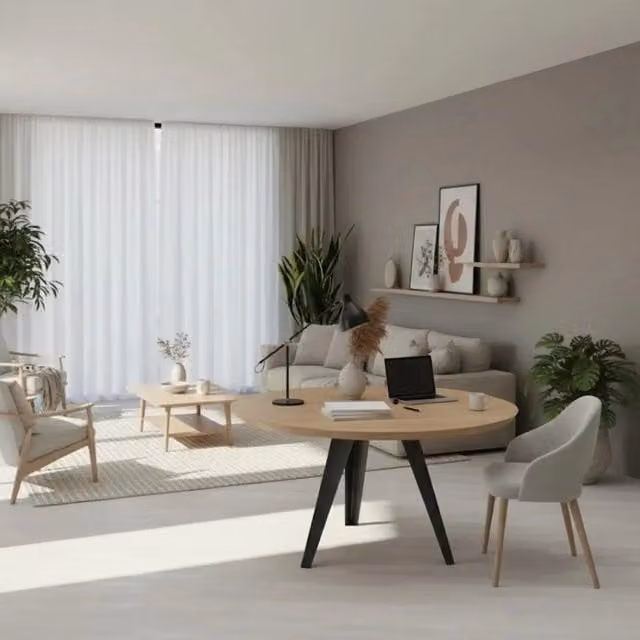 Tavolo da pranzo rotondo Leo in legno di rovere e metallo Duzzle, colore marrone e nero, L/P: 130 x 130 cm