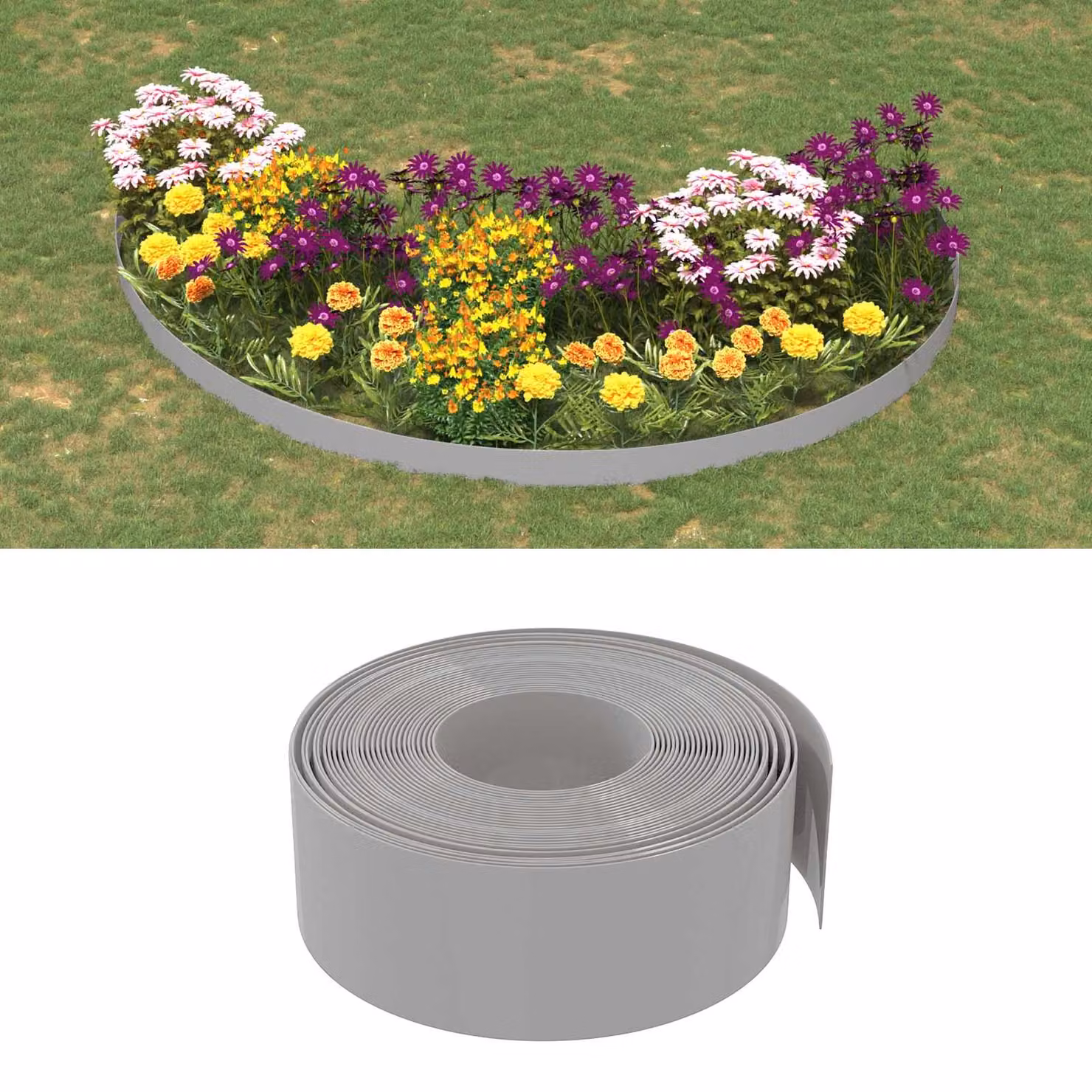Bordura per giardino vidaXL in plastica grigia, Lunghezza: 25 m, Altezza: 20 cm