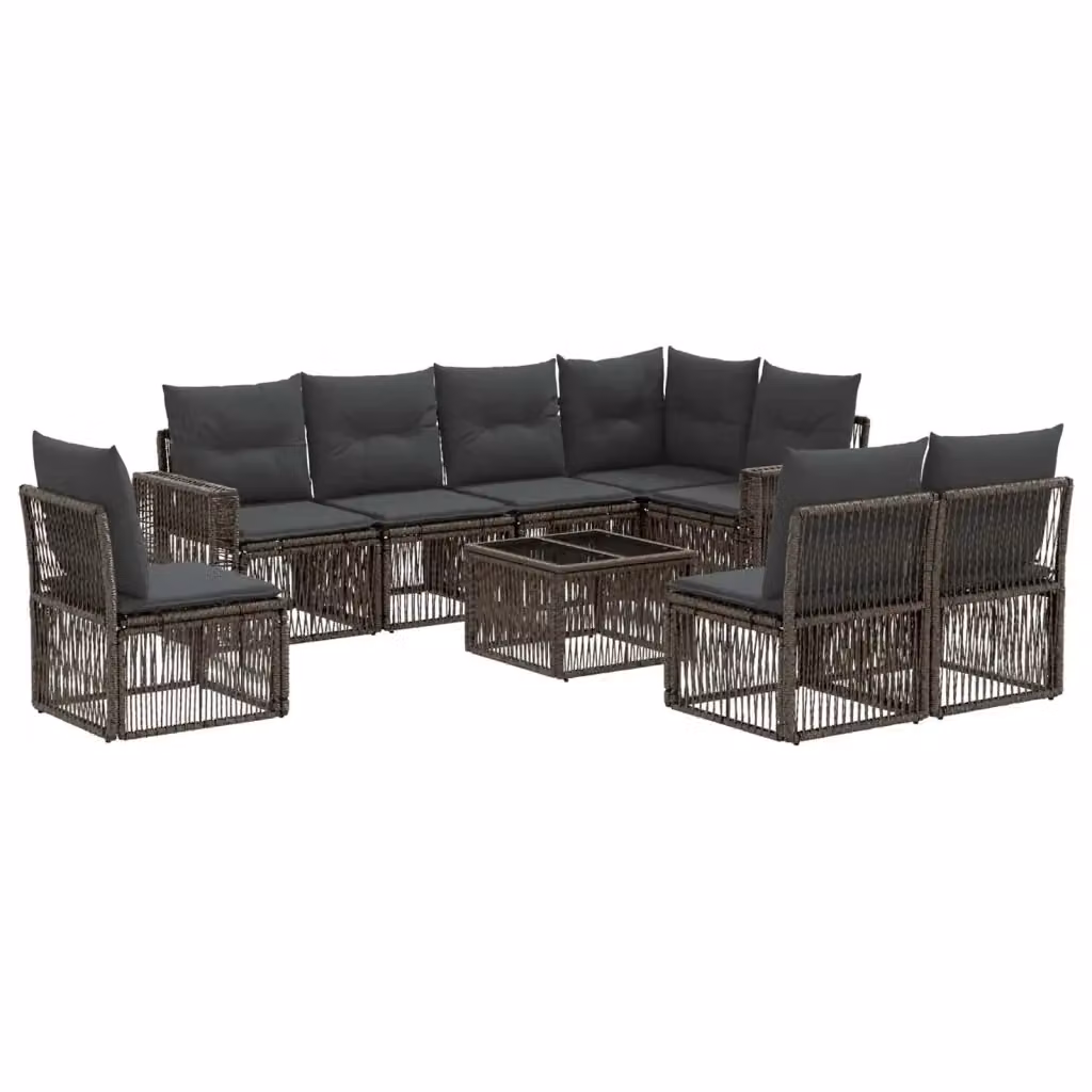 Set Divano da Giardino a L con Tavolino da Caffè vidaXL, 9 Pezzi in Polyrattan Grigio e Antracite con Cuscini Inclusi – 2