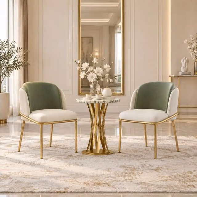 Sedia moderna verde con gambe inclinate in ferro dorato, seduta 44,5x50,8 cm regolabile per soggiorno, ufficio e sala da pranzo