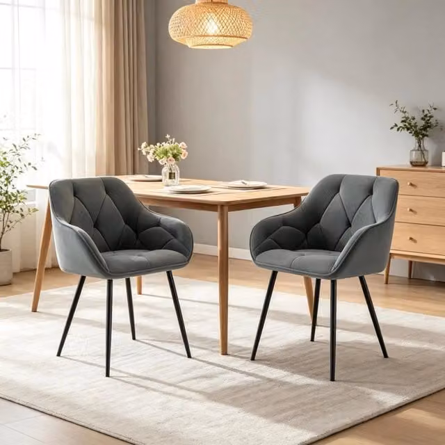Set da 2 sedie da pranzo ergonomiche REDOM in velluto grigio con struttura in legno e metallo L/P/H: 45,5 x 45,5 x 83,5 cm