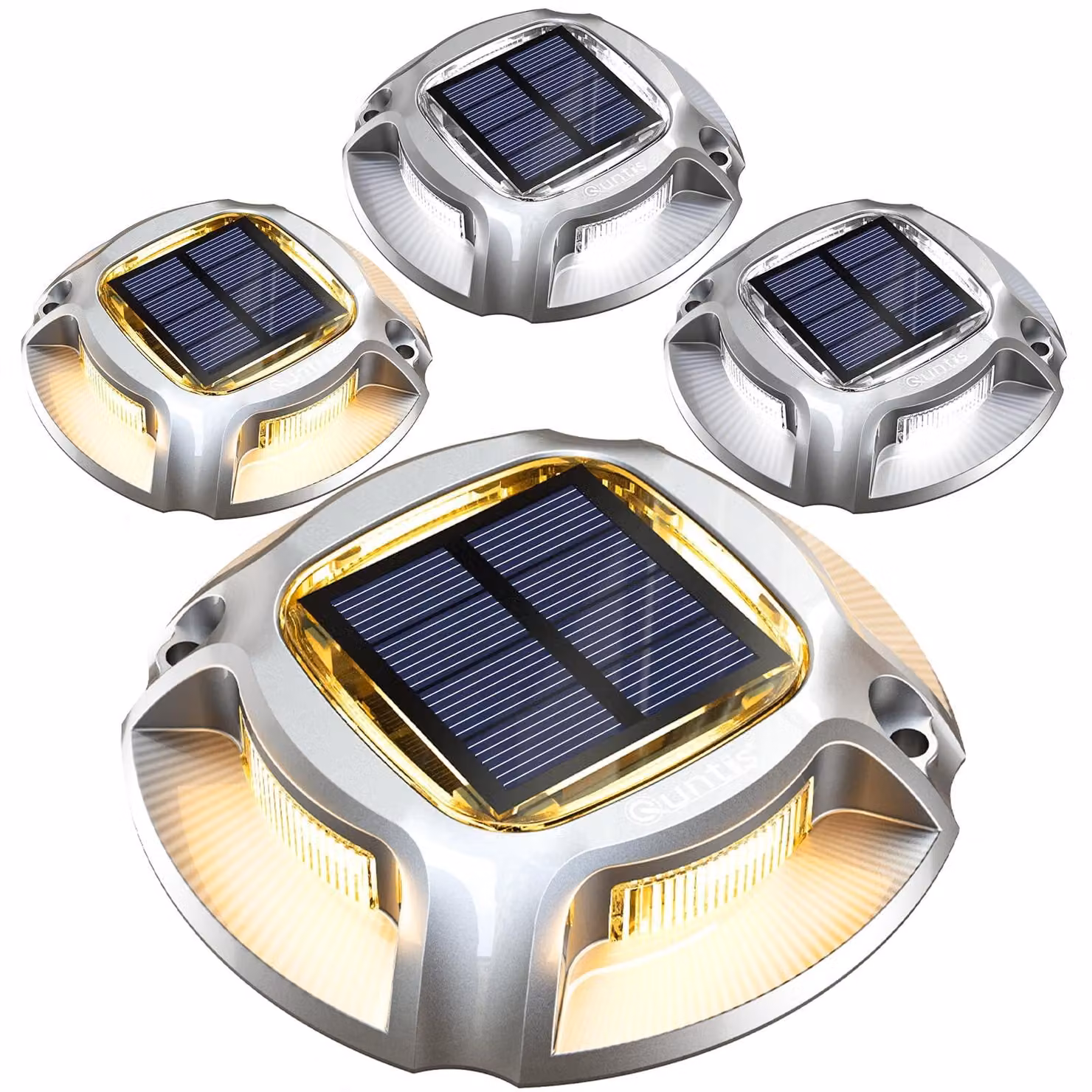 4 Lampade da terra solari, forma quadrata, grado di protezione IP68, alluminio, luce LED calda/fredda