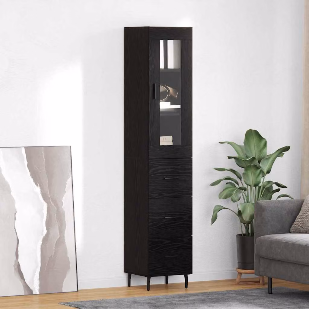 Credenza moderna vidaXL in legno ingegnerizzato MDF, colore nero, L/P/H: 34,5 x 34 x 180 cm