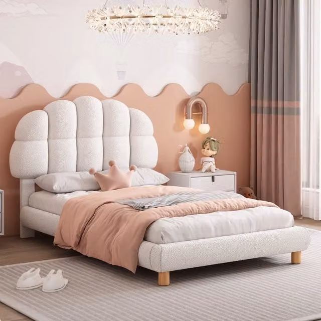 Letto singolo moderno per bambini Zephmum imbottito in tessuto bianco L/P/H: 90 x 200 cm