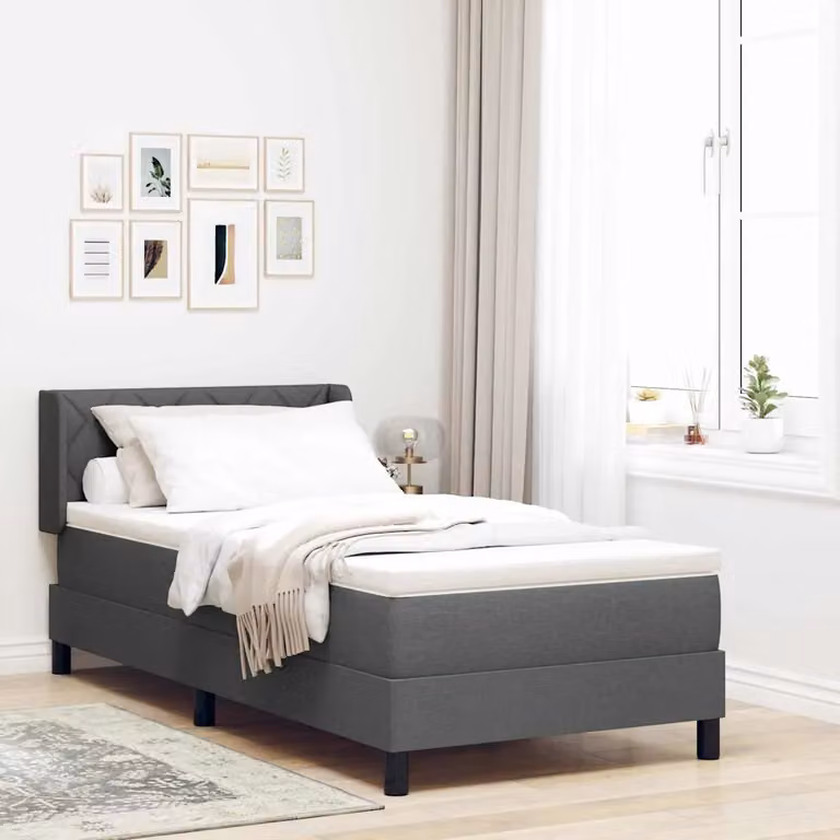 Letto a molle con testiera vidaXL in tessuto grigio, L/P: 190 x 90 cm