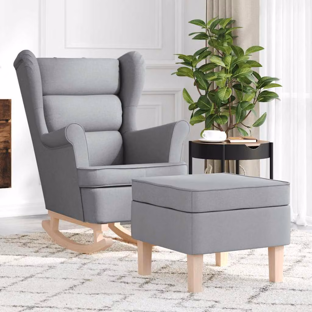 Maison Exclusive - Sedia a dondolo con poggiapiedi in tessuto grigio chiaro