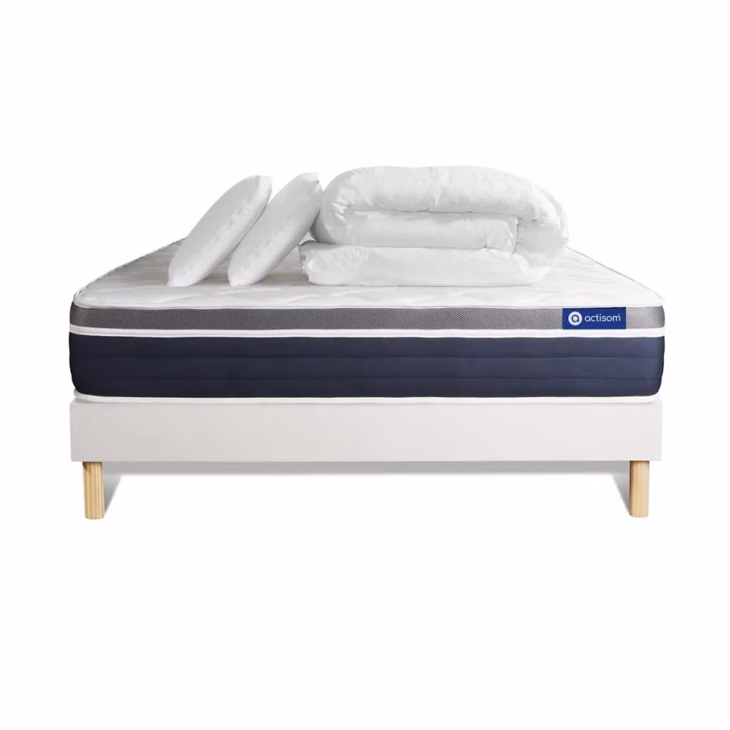 Kit letto completo ACTISOM Hybrid bianco con materasso, box spring imbottito, doghe, 2 cuscini e piumino L/P: 160 x 200 cm – 2
