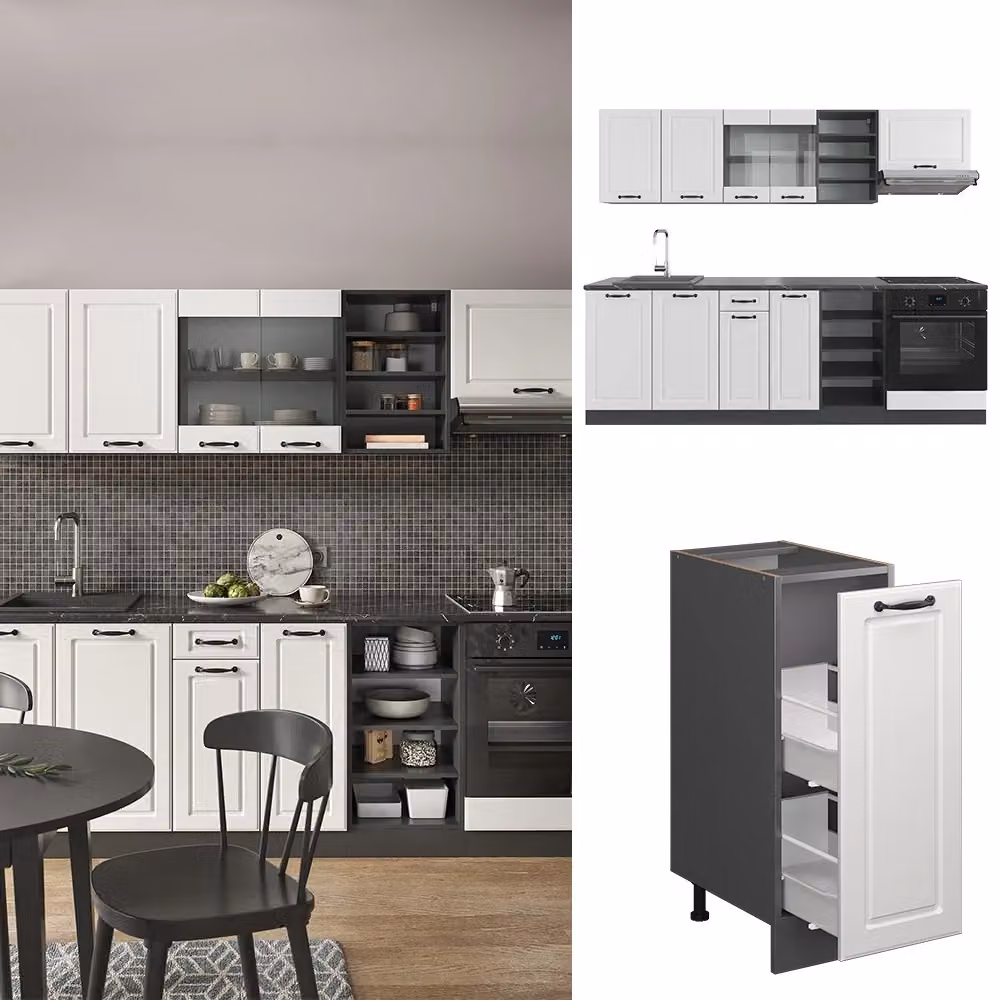 Cucina componibile R-Line Vicco, Bianco rustico e Antracite, L: 240 cm, H: 206,8 cm, P: 60 cm – 2