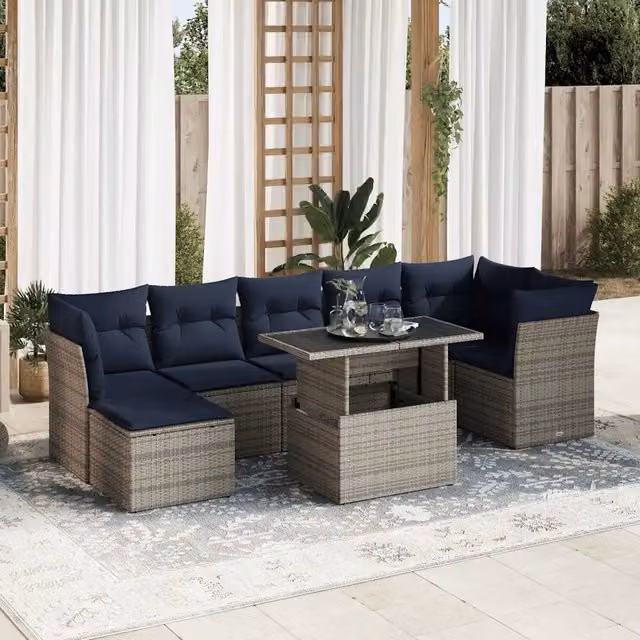 Set Divani da Giardino 8pz con Cuscini Grigio Polyrattan Acacia 3326202