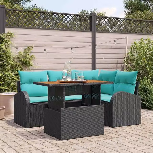 Set Divano da Giardino 5 pz Nero Poly Rattan 3358321