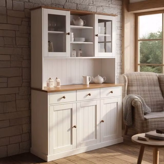 Madia Loranze DMORA con 3 cassetti in finitura rovere e bianco, L 131 cm x P 45 cm x H 181 cm – 1