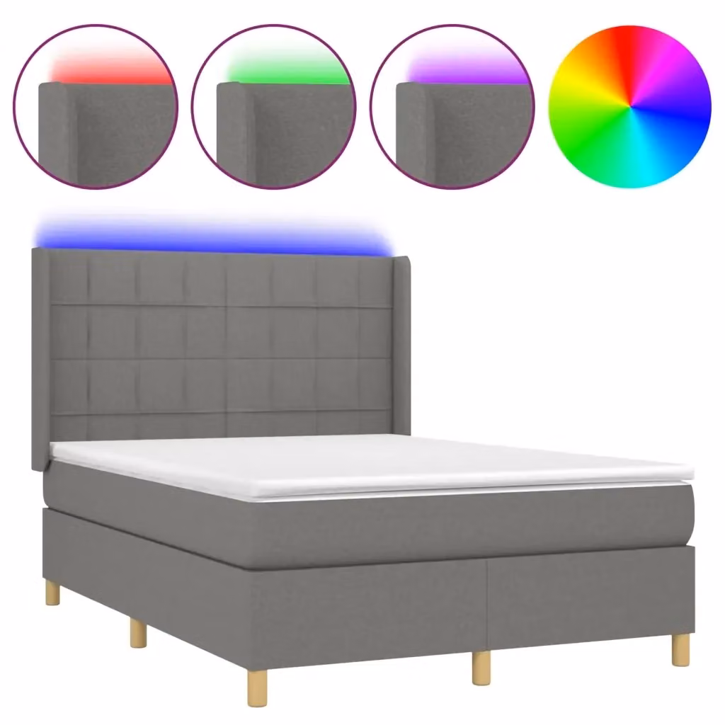 Letto Ibrido con Materasso e Illuminazione LED vidaXL in Tessuto Grigio e Bianco L/P/H: 140 x 190 x 128 cm – 2