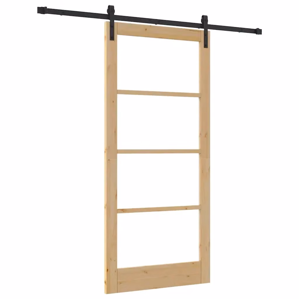 Porta scorrevole moderna vidaXL in legno e vetro, colori Naturale e Nero, L: 93 cm, H: 202 cm – 2