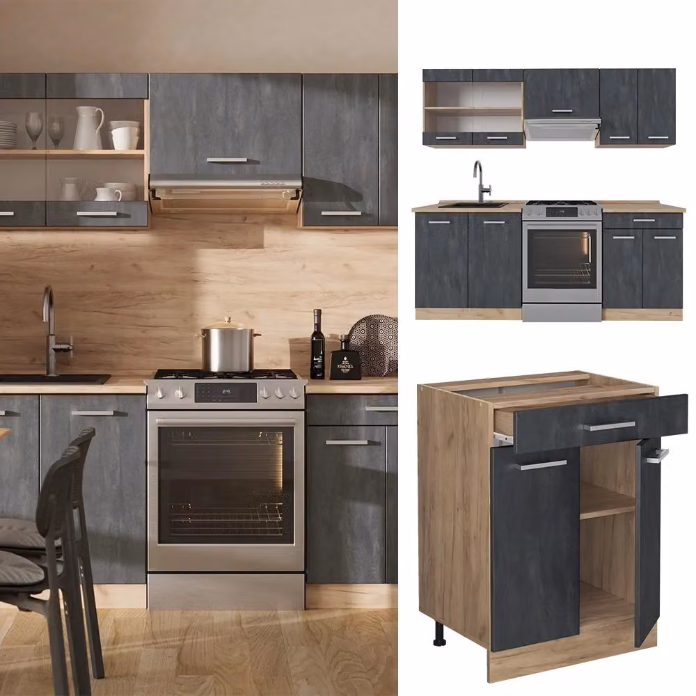Mobile da cucina moderno Vicco R-Line Calce nera e Rovere dorato L 200 cm – 2