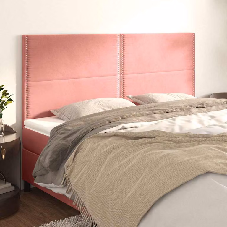 Testiera per letto vidaXL in velluto rosa con struttura imbottita, L: 200 cm, P: 5 cm, H: 118/128 cm