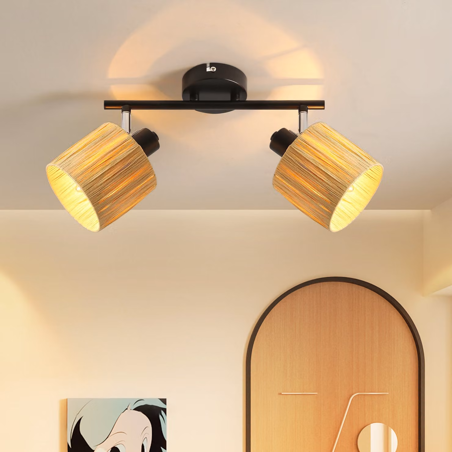 ZMH faretto da soffitto 2 fiamme plafoniera corridoio soffitto spot vintage faretto interno E14 nero naturale lampada da soffitto carta 350° spot orientabili per camera da letto soggiorno (senza lampadina)
