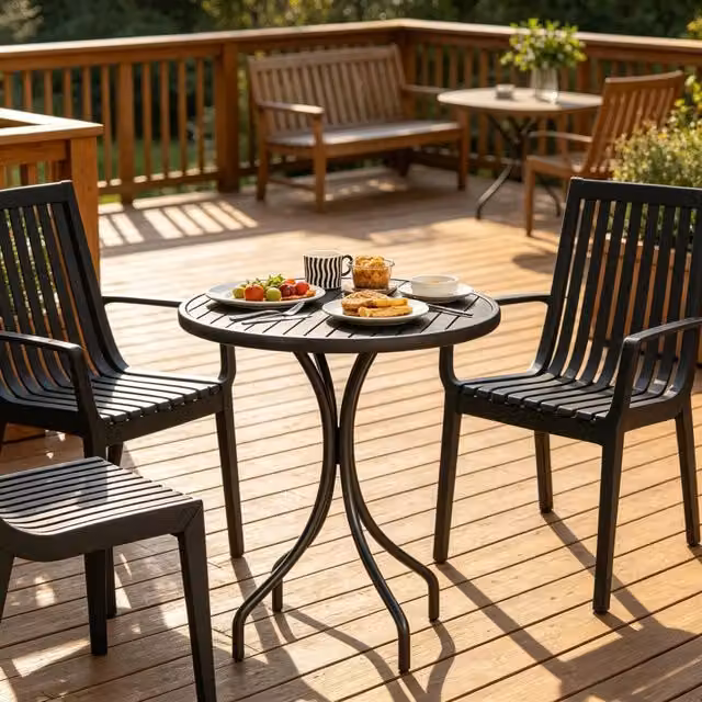 Tavolino da giardino rotondo WISHDOR in acciaio nero opaco, tavolo bistrot da esterno con piano piatto e struttura centrale, Diametro: 66 cm, Altezza: 71,5 cm