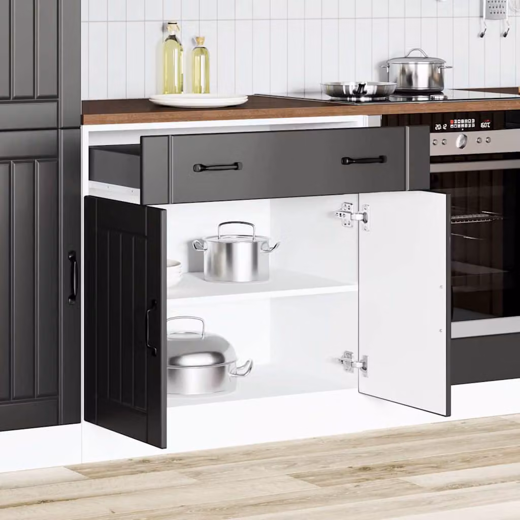 Base da cucina moderna vidaXL Lucca in legno nero opaco L: 46 cm, P: 20 cm, H: 81,5 cm