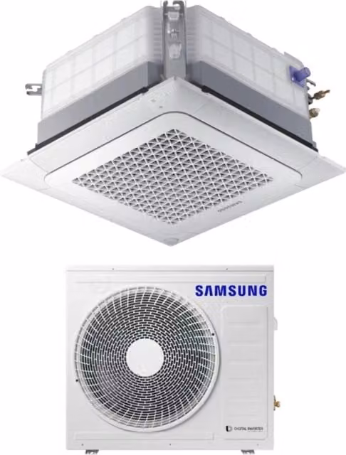 Condizionatore Samsung Windfree Mini Cassetta 4 Vie 24000 Btu AC071RNNDKG Bianco con Pannello Incluso e Wi-Fi Opzionale Classe Energetica A++