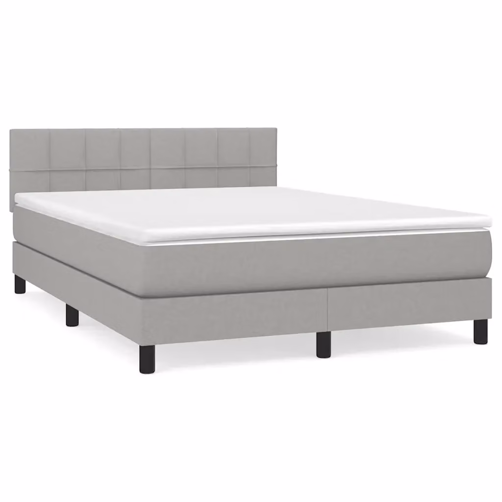 vidaXL Giroletto a Molle Ibrido con Materasso in Tessuto Grigio e Bianco L/P/H: 193 x 144 x 88 cm – 2