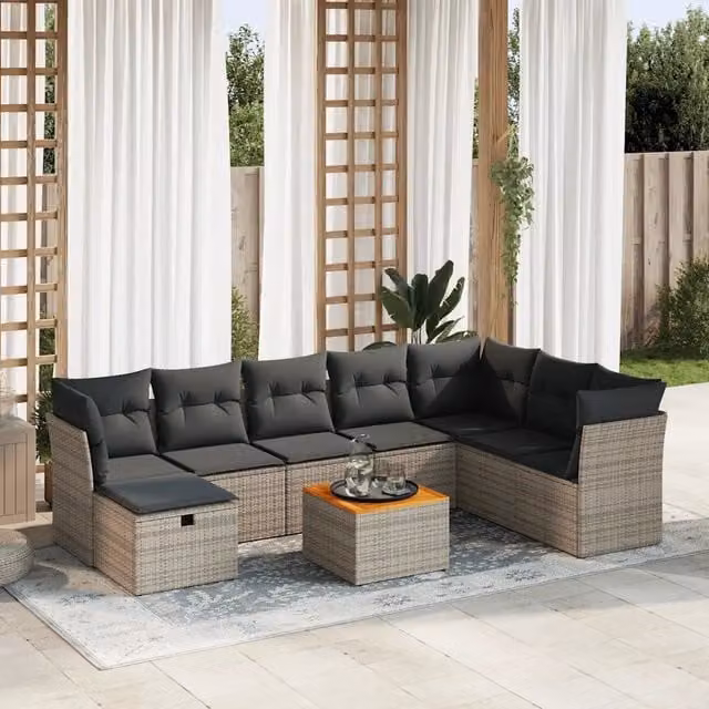 Set Divano da Giardino 9 pz con Cuscini Grigio in Polyrattan 3325777
