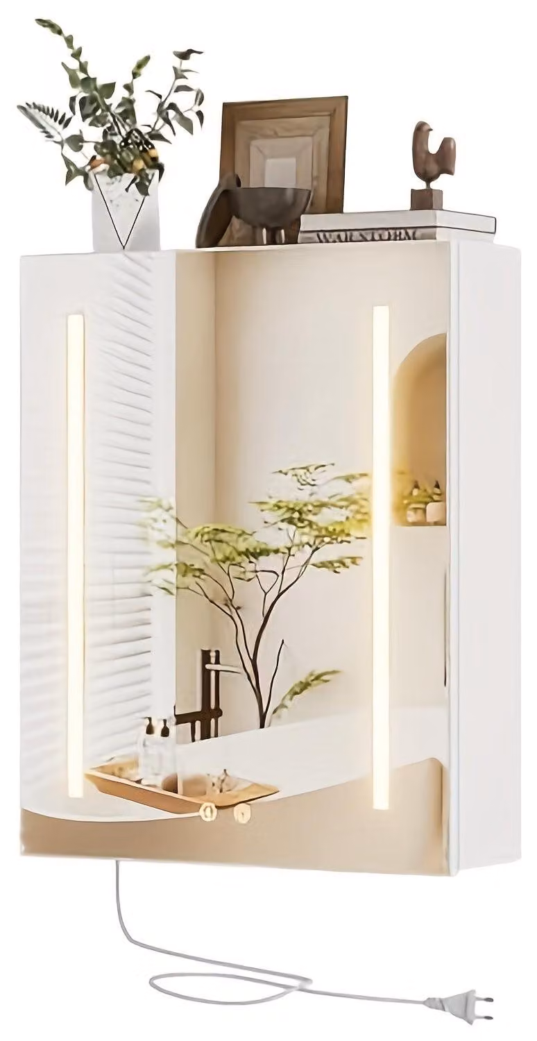 Specchio da bagno - Mobile bagno con specchio - Mobile antiappannamento - Mobile a parete con ripiani regolabili