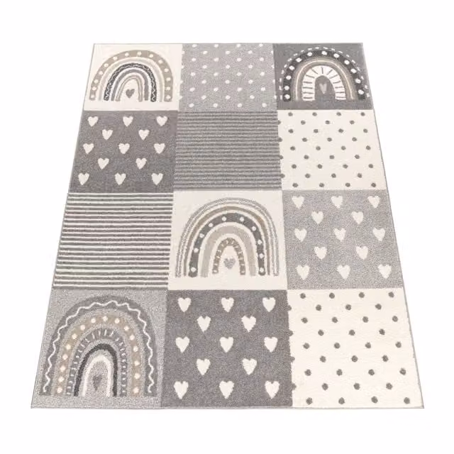 Tappeto per bambini Ninique grigio e bianco, L: 120 cm, P: 160 cm