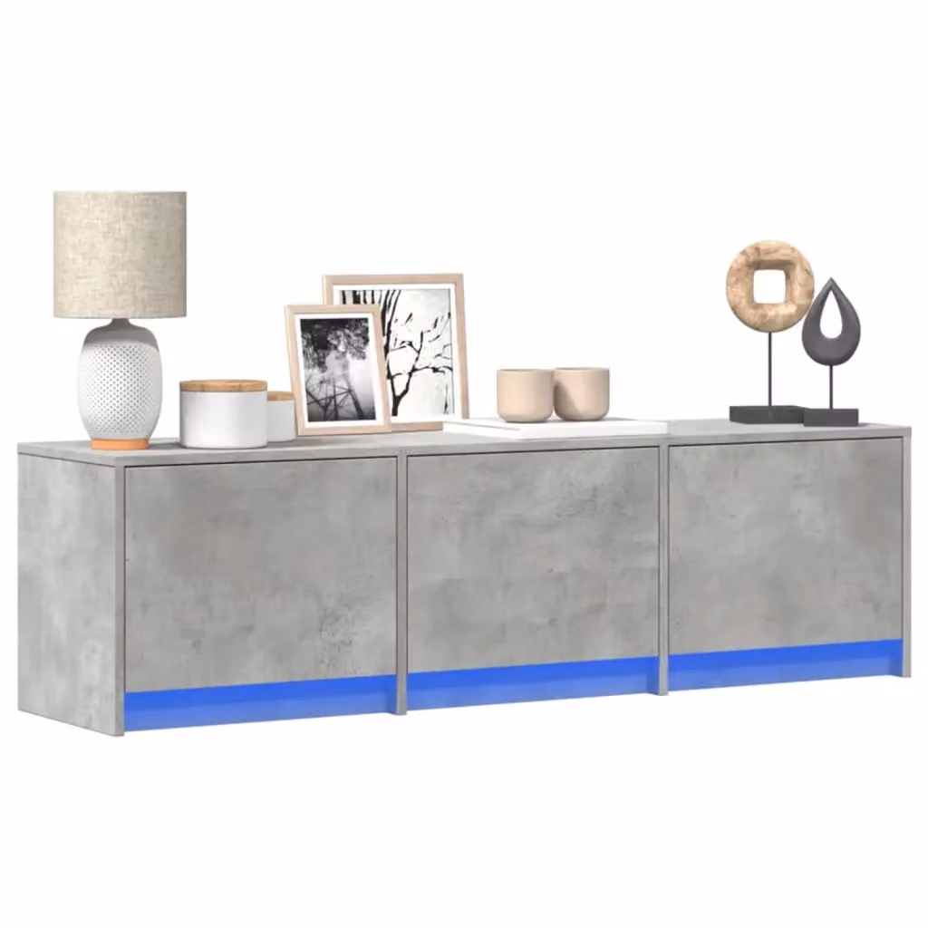 Mobile TV-Credenza Design In in Legno Multistrato e Pietra Grigia con Illuminazione Integrata L: 140 cm, P: 40 cm, H: 34 cm – 2