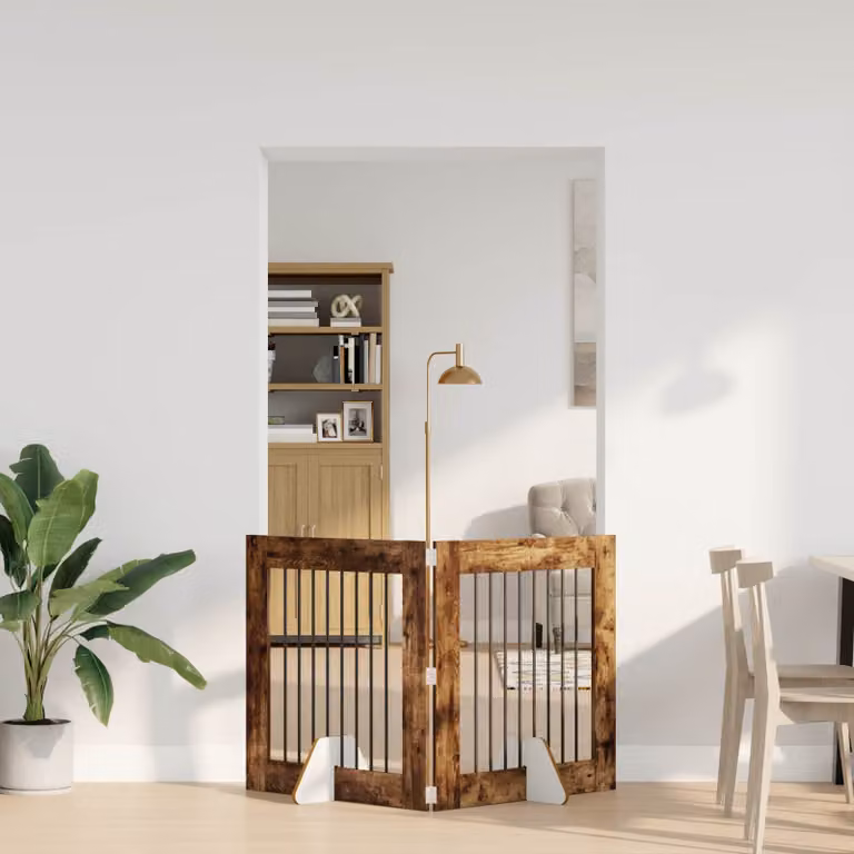 Cancello pieghevole per cani vidaXL con 2 supporti, colore marrone Rovere Fumo