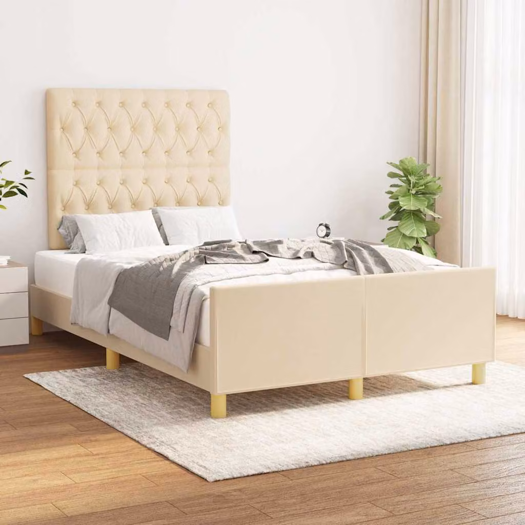 vidaXL Giroletto senza Materasso in Legno di Larice e Tessuto Beige L/P/H: 200 x 120 x 128 cm