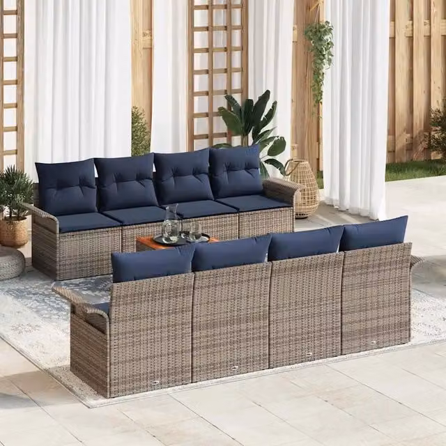 Set Divano da Giardino 9 pz Grigio polyrattan 3347304