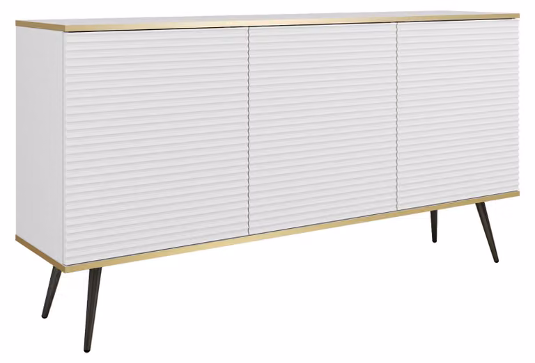 Credenza glamour bianca con gambe nere, 160 x 85 x 39