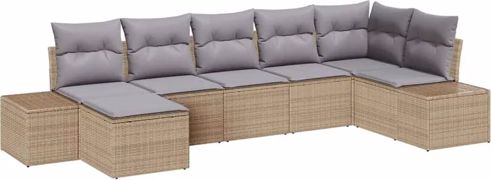 Set Divano da Giardino con cuscino 7 pcs Beige polyrattan