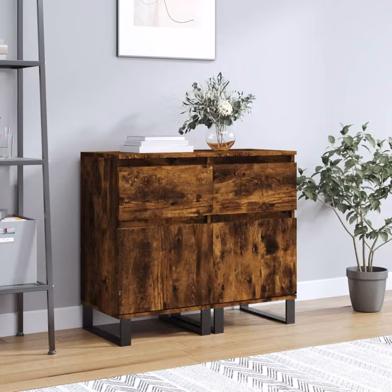 Set di 2 credenze moderne vidaXL in legno e metallo, colore rovere marrone opaco, L 40 cm x P 35 cm x H 70 cm