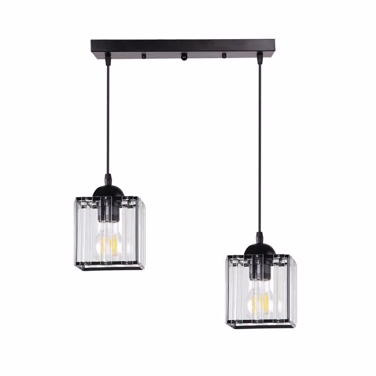 Lampada a sospensione sopra il tavolo da pranzo GLASSIA - 2xE27, 40W, nero / trasparente