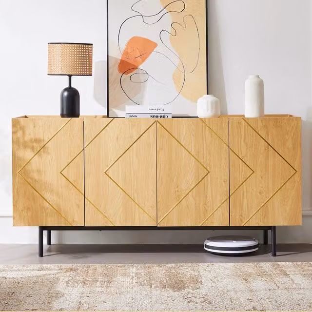 Credenza Soggiorno con 4 Ante e Inserto in Metallo ¨C MINIMAL ¨C Legno Naturale 160x40x78
