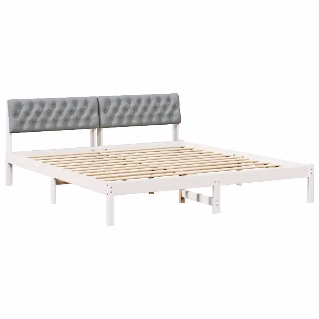 Struttura del letto moderna vidaXL in legno di pino e tessuto, Bianco e Grigio, 180 x 200 cm – 2