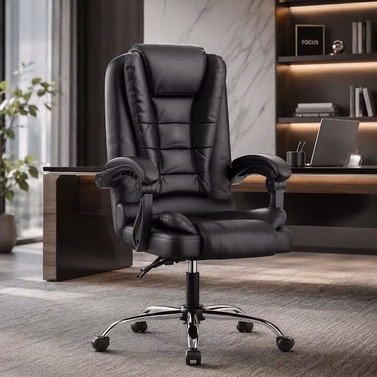 Sedia da ufficio ergonomica, sedia da ufficio imbottita in ecopelle, sedia da computer con braccioli imbottiti, schienale alto, funzione reclinabile ergonomica