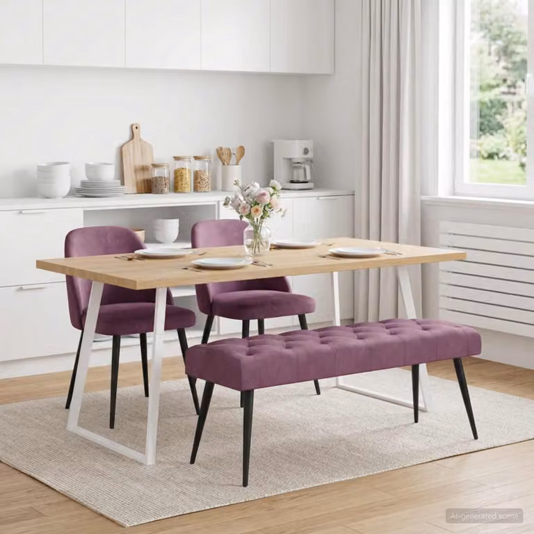 Panchina moderna vidaXL in velluto viola con bottoni imbottiti L: 110 cm, P: 40 cm, H: 46 cm