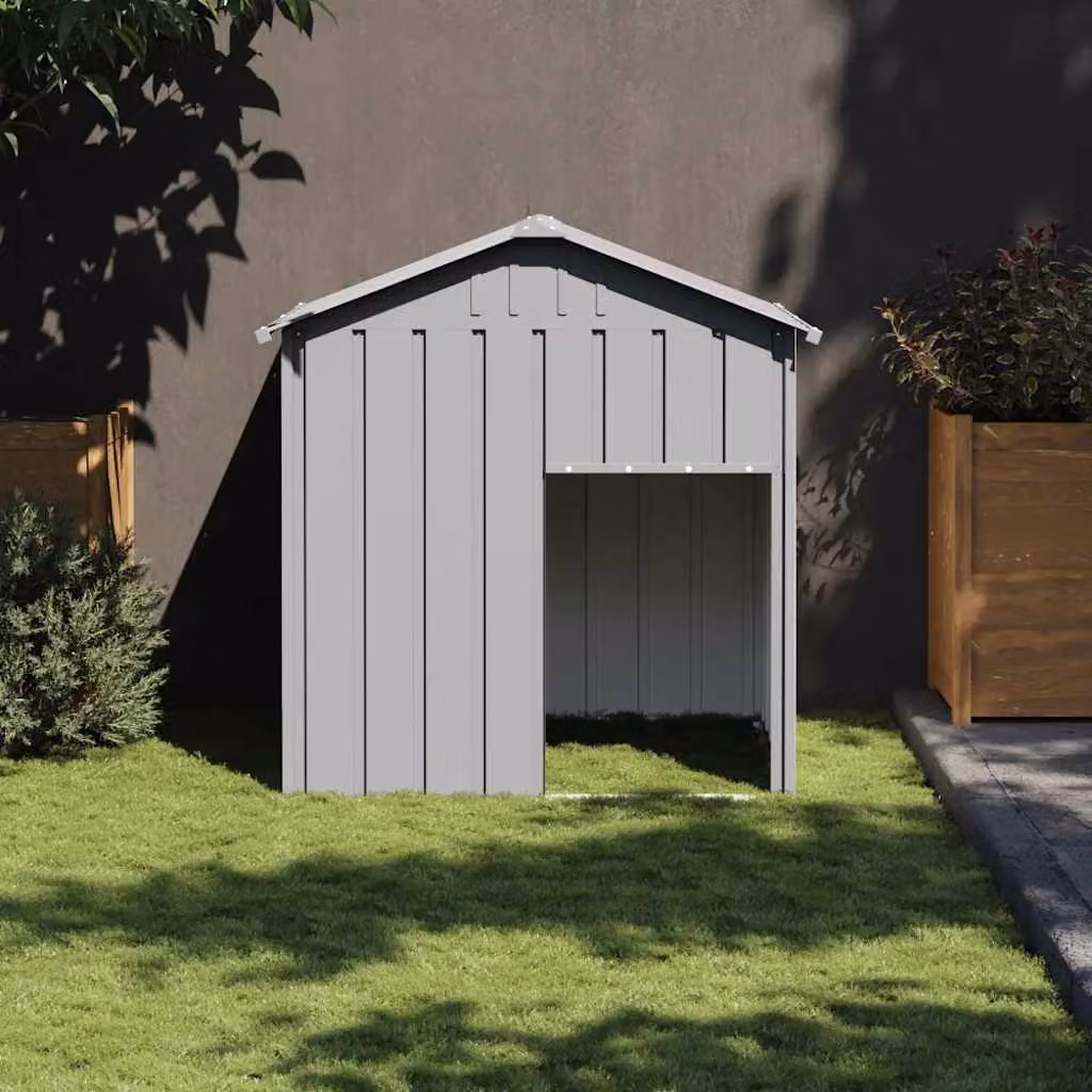 Casetta per cani vidaXL in metallo con tetto in acciaio zincato, colore grigio chiaro, L 117 x P 103 x H 123 cm