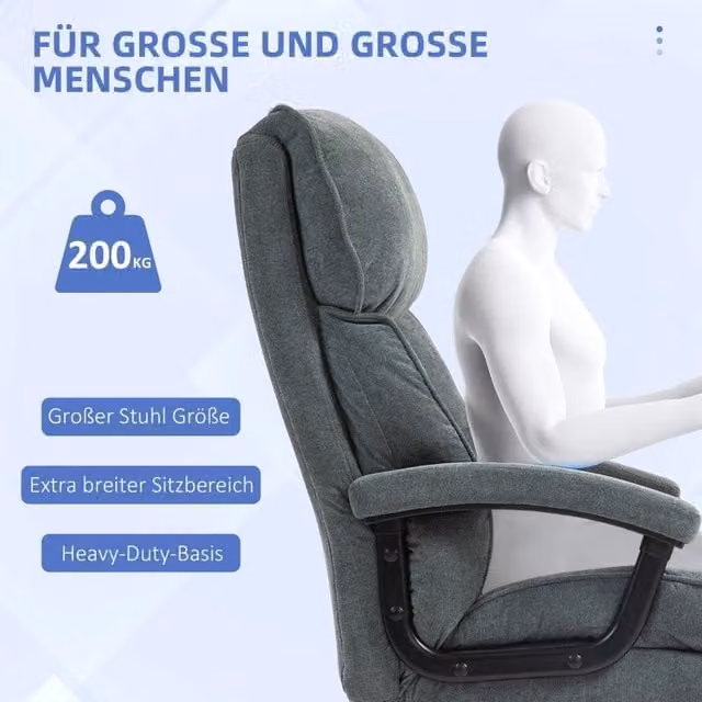 Sedia da ufficio girevole REDOM grigia con braccioli, portata fino a 200 kg, H 117-125 x L 79 x P 68,5 cm – 1